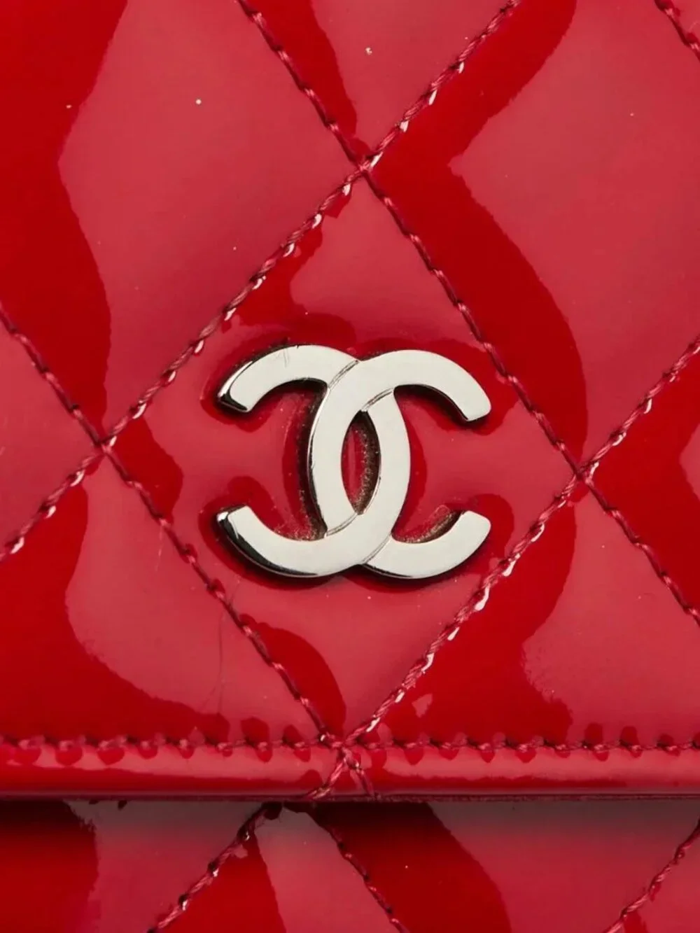 Chanel Red Quilted Patent Leather CC Classic WOC Clutch Bag